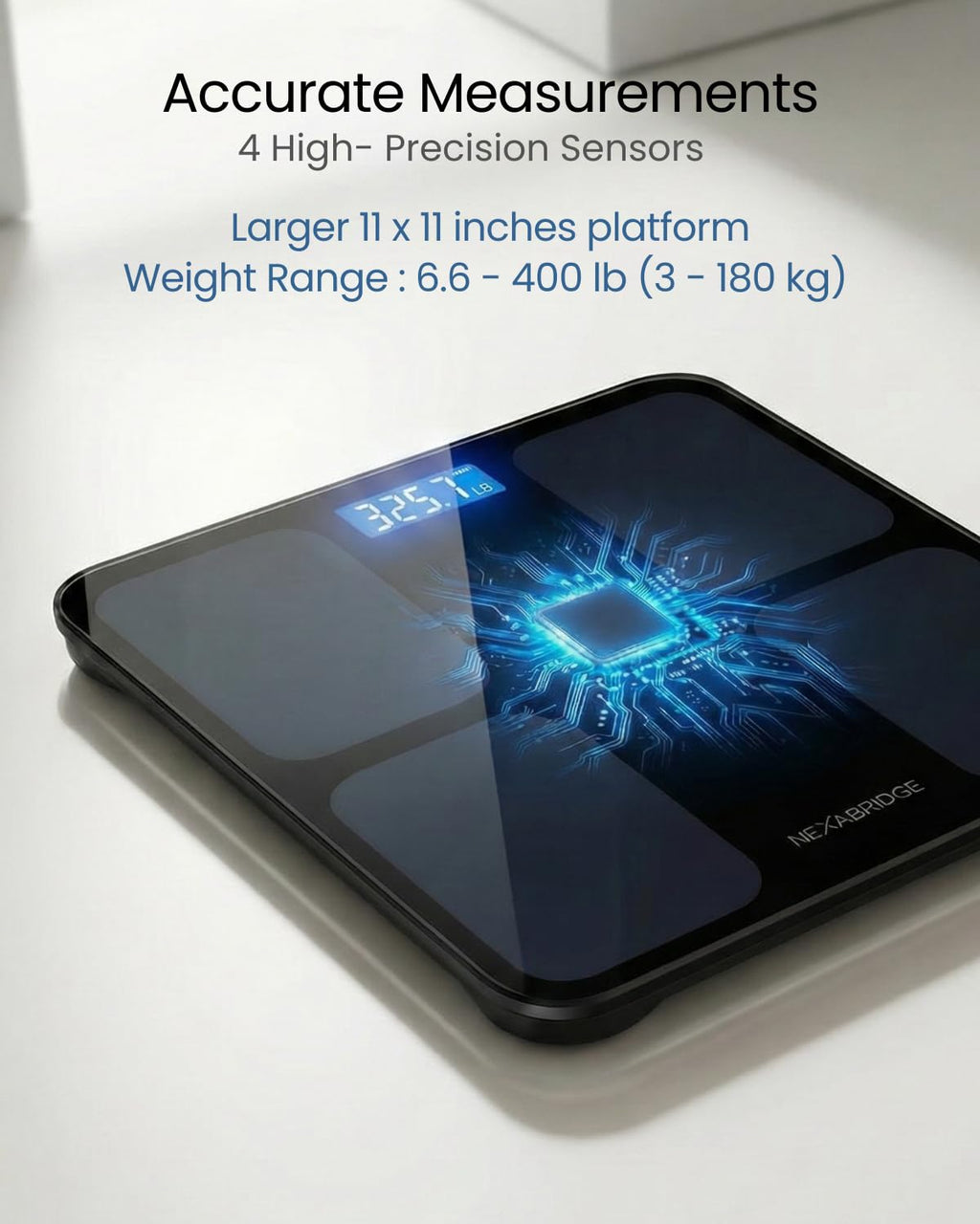 Smart Scale for Body Weight, BMI, Body Fat, Muscle Mass, 11" Large Digital Bathroom Scale, 12 Body Composition Analysis, Sync App, Bluetooth, LED Display, 400 Lbs - Nexa 1