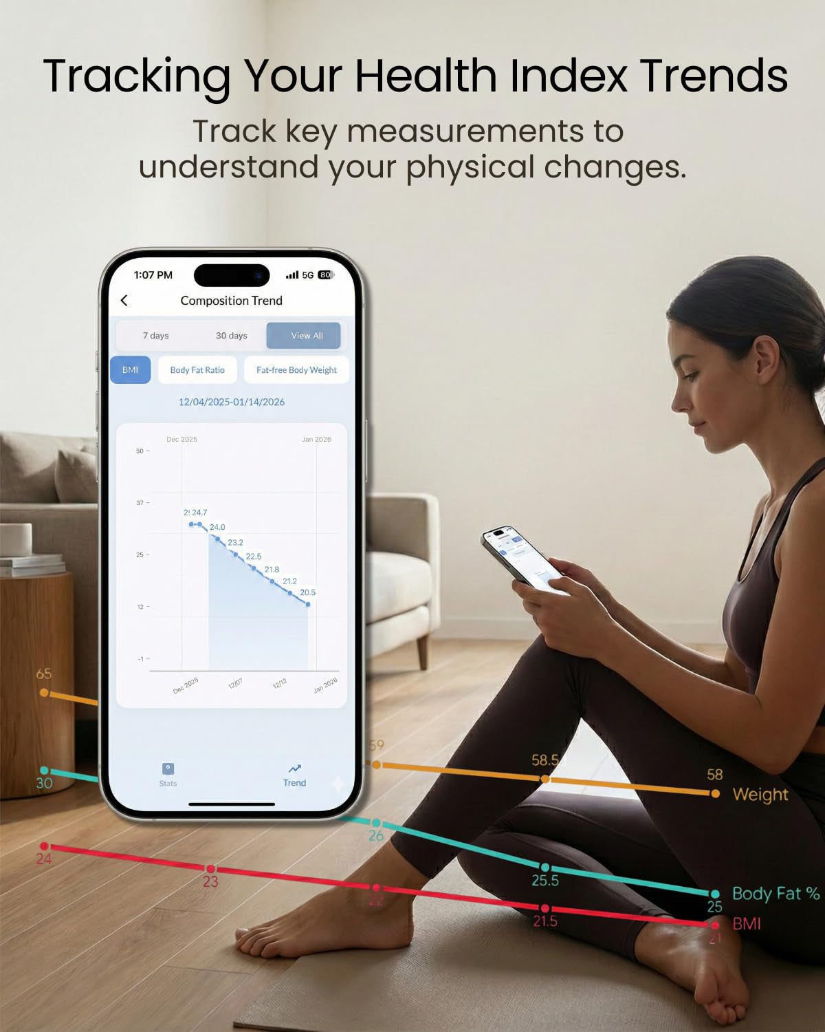 Smart Scale for Body Weight, BMI, Body Fat, Muscle Mass, 11" Large Digital Bathroom Scale, 12 Body Composition Analysis, Sync App, Bluetooth, LED Display, 400 Lbs - Nexa 1