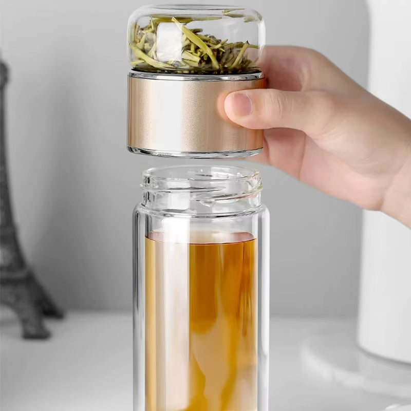 420ML Tea Water Bottle High Borosilicate Glass Double Layer Tea Water Cup Infuser Tumbler Drinkware Water Bottle with Tea Filter