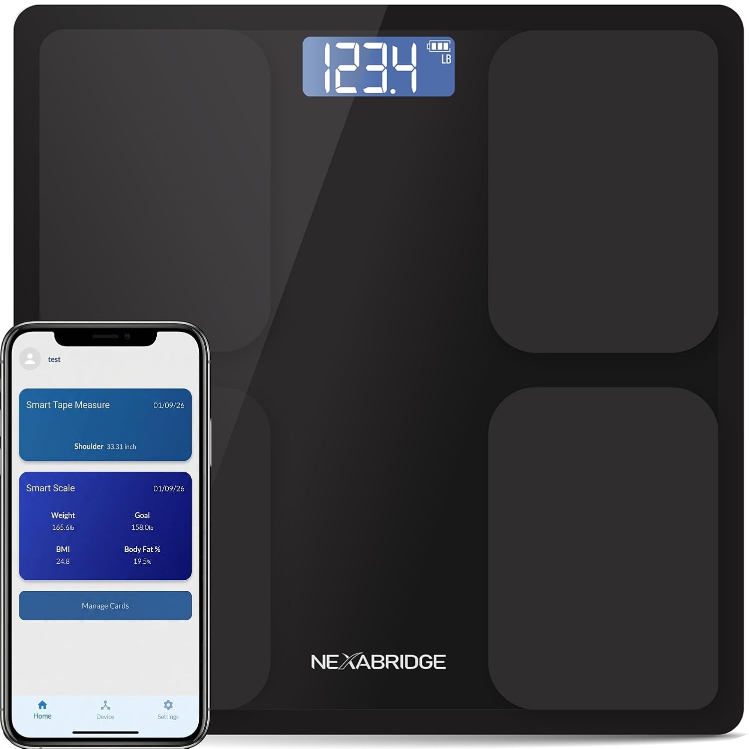 Smart Scale for Body Weight, BMI, Body Fat, Muscle Mass, 11" Large Digital Bathroom Scale, 12 Body Composition Analysis, Sync App, Bluetooth, LED Display, 400 Lbs - Nexa 1