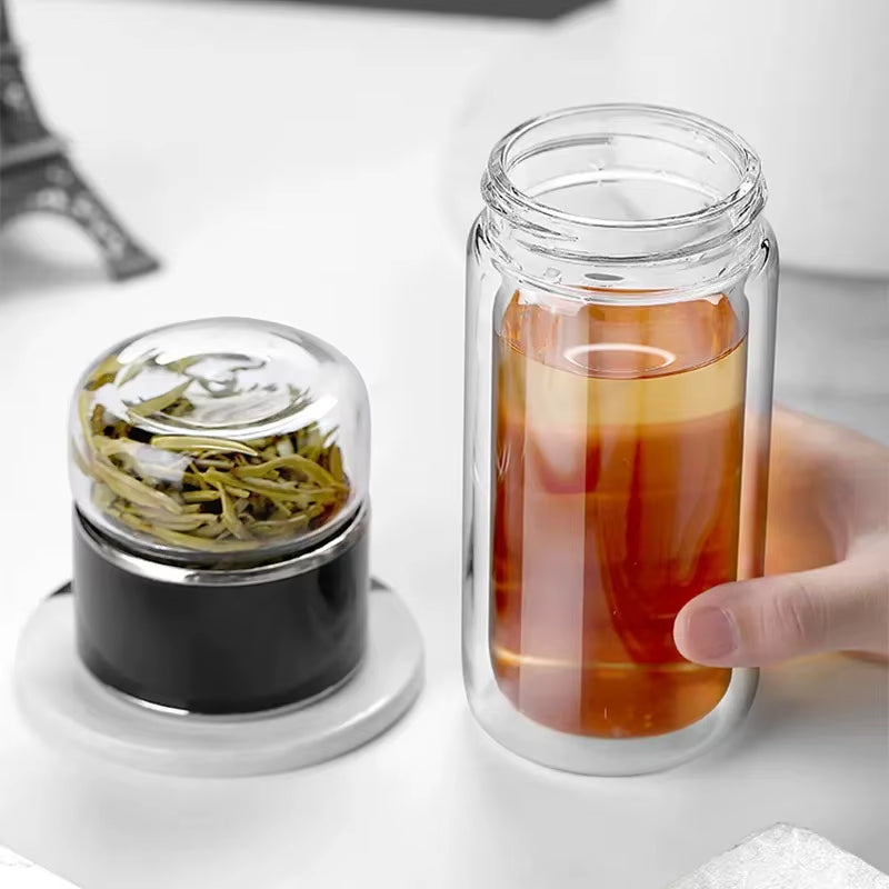 420ML Tea Water Bottle High Borosilicate Glass Double Layer Tea Water Cup Infuser Tumbler Drinkware Water Bottle with Tea Filter