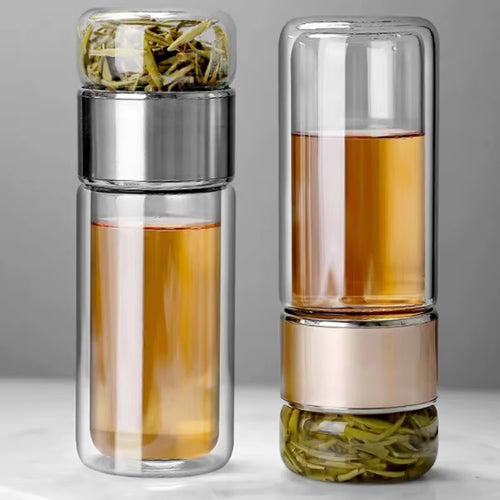 420ML Tea Water Bottle High Borosilicate Glass Double Layer Tea Water Cup Infuser Tumbler Drinkware Water Bottle with Tea Filter