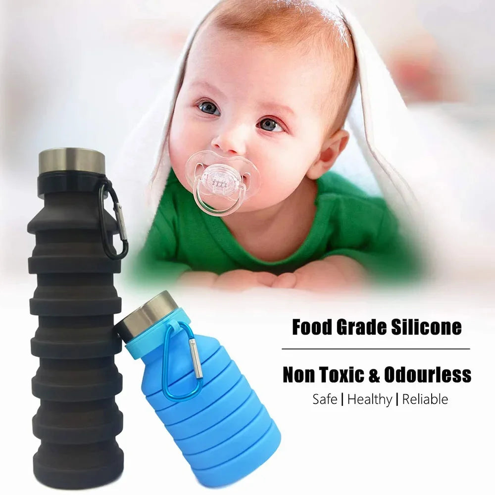 550ML Portable Collapsible Water Bottle BPA Free Leak Proof Silicone Reuseable Outdoor Camping Foldable Sport Water Bottles
