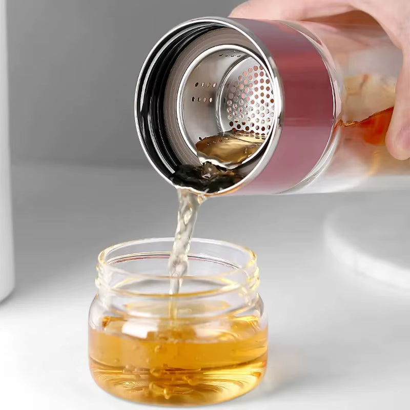420ML Tea Water Bottle High Borosilicate Glass Double Layer Tea Water Cup Infuser Tumbler Drinkware Water Bottle with Tea Filter