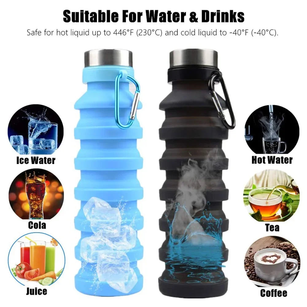 550ML Portable Collapsible Water Bottle BPA Free Leak Proof Silicone Reuseable Outdoor Camping Foldable Sport Water Bottles
