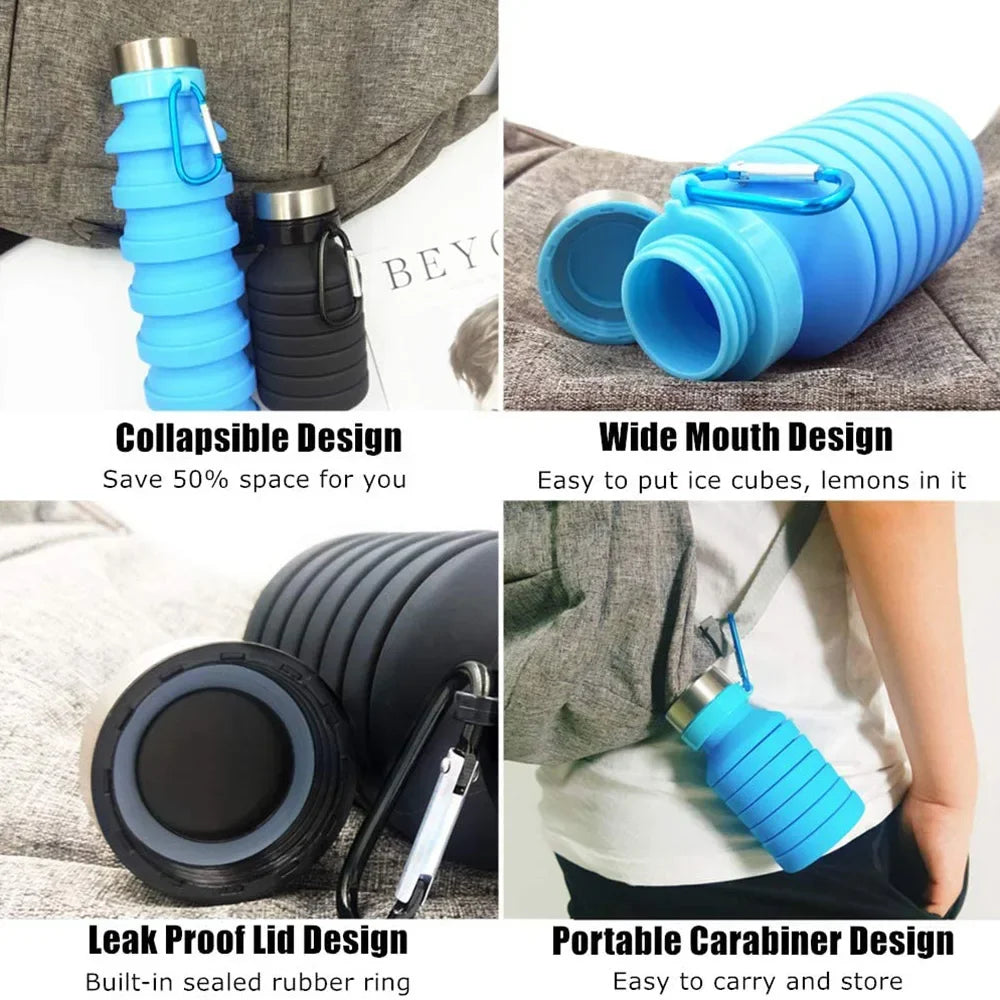 550ML Portable Collapsible Water Bottle BPA Free Leak Proof Silicone Reuseable Outdoor Camping Foldable Sport Water Bottles