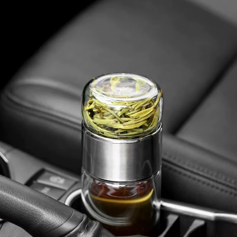 420ML Tea Water Bottle High Borosilicate Glass Double Layer Tea Water Cup Infuser Tumbler Drinkware Water Bottle with Tea Filter