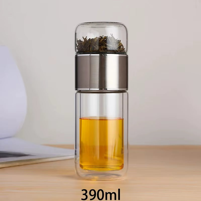 420ML Tea Water Bottle High Borosilicate Glass Double Layer Tea Water Cup Infuser Tumbler Drinkware Water Bottle with Tea Filter