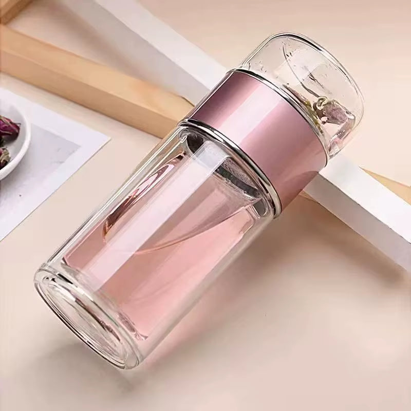 420ML Tea Water Bottle High Borosilicate Glass Double Layer Tea Water Cup Infuser Tumbler Drinkware Water Bottle with Tea Filter