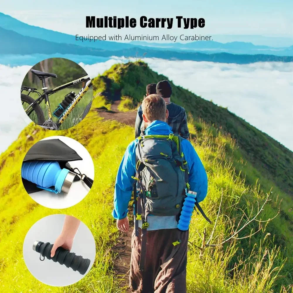 550ML Portable Collapsible Water Bottle BPA Free Leak Proof Silicone Reuseable Outdoor Camping Foldable Sport Water Bottles
