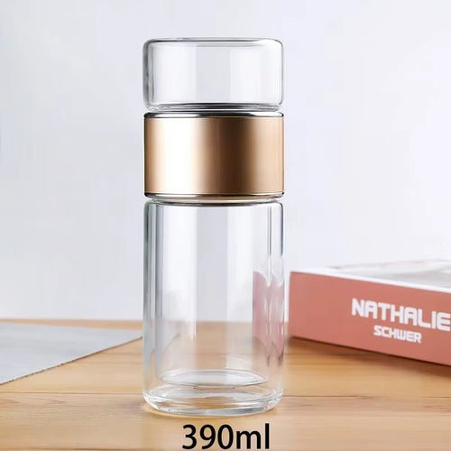 420ML Tea Water Bottle High Borosilicate Glass Double Layer Tea Water Cup Infuser Tumbler Drinkware Water Bottle with Tea Filter