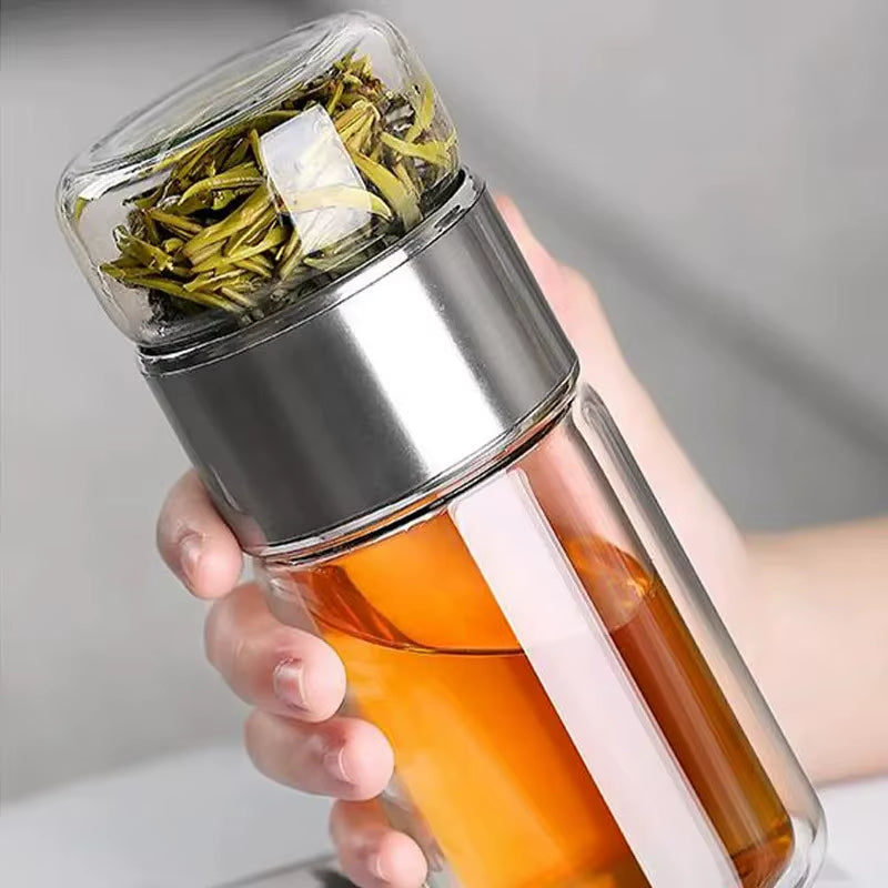 420ML Tea Water Bottle High Borosilicate Glass Double Layer Tea Water Cup Infuser Tumbler Drinkware Water Bottle with Tea Filter